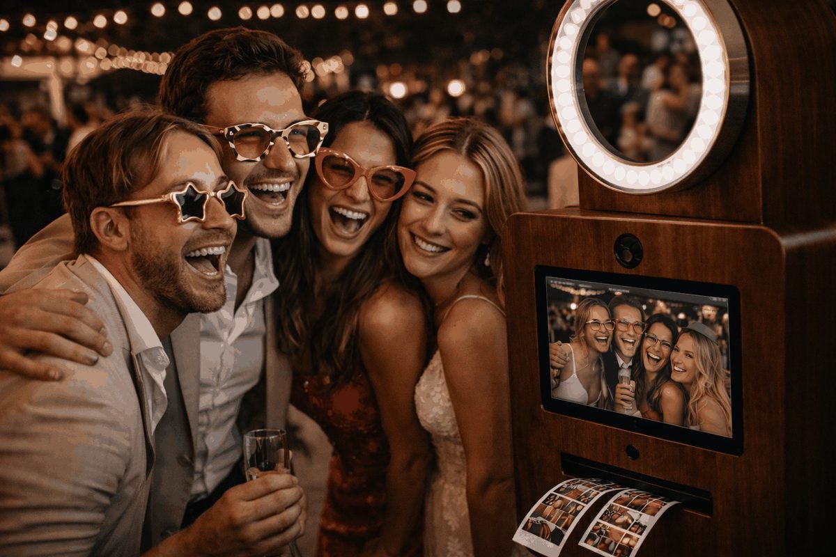 Invitados con fotomatón premium en boda